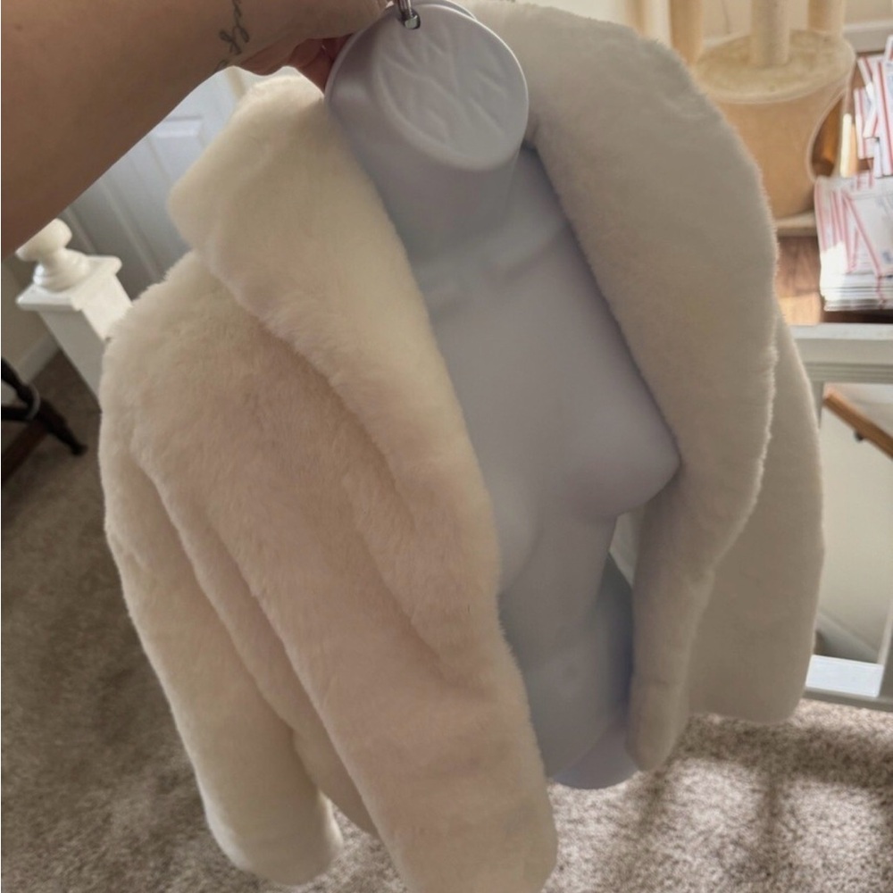 White Cream Faux Fur Jacket M